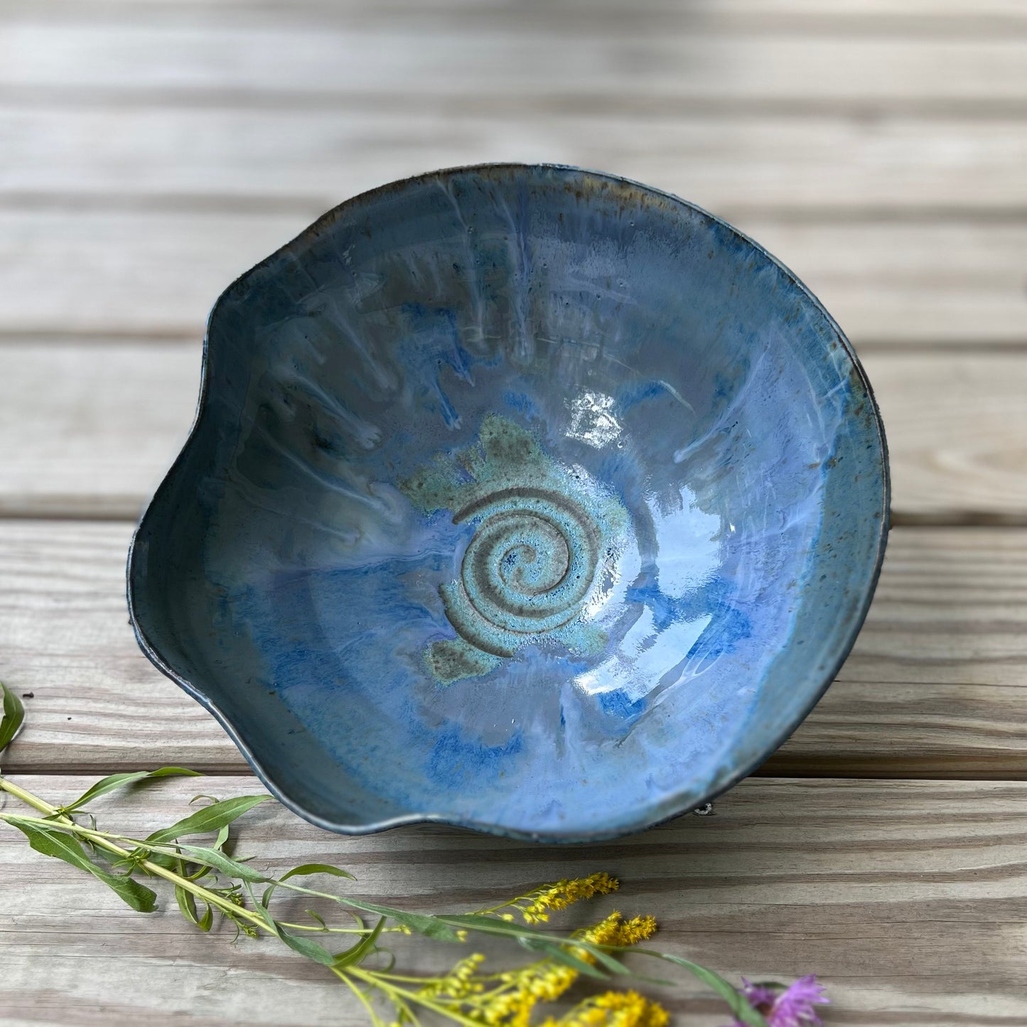Scalloped Blue Serving Bowl